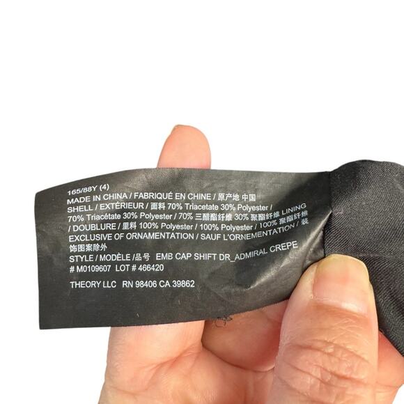 Theory Embroidered Admiral Crepe Black Shift Dress - Picture 7 of 9